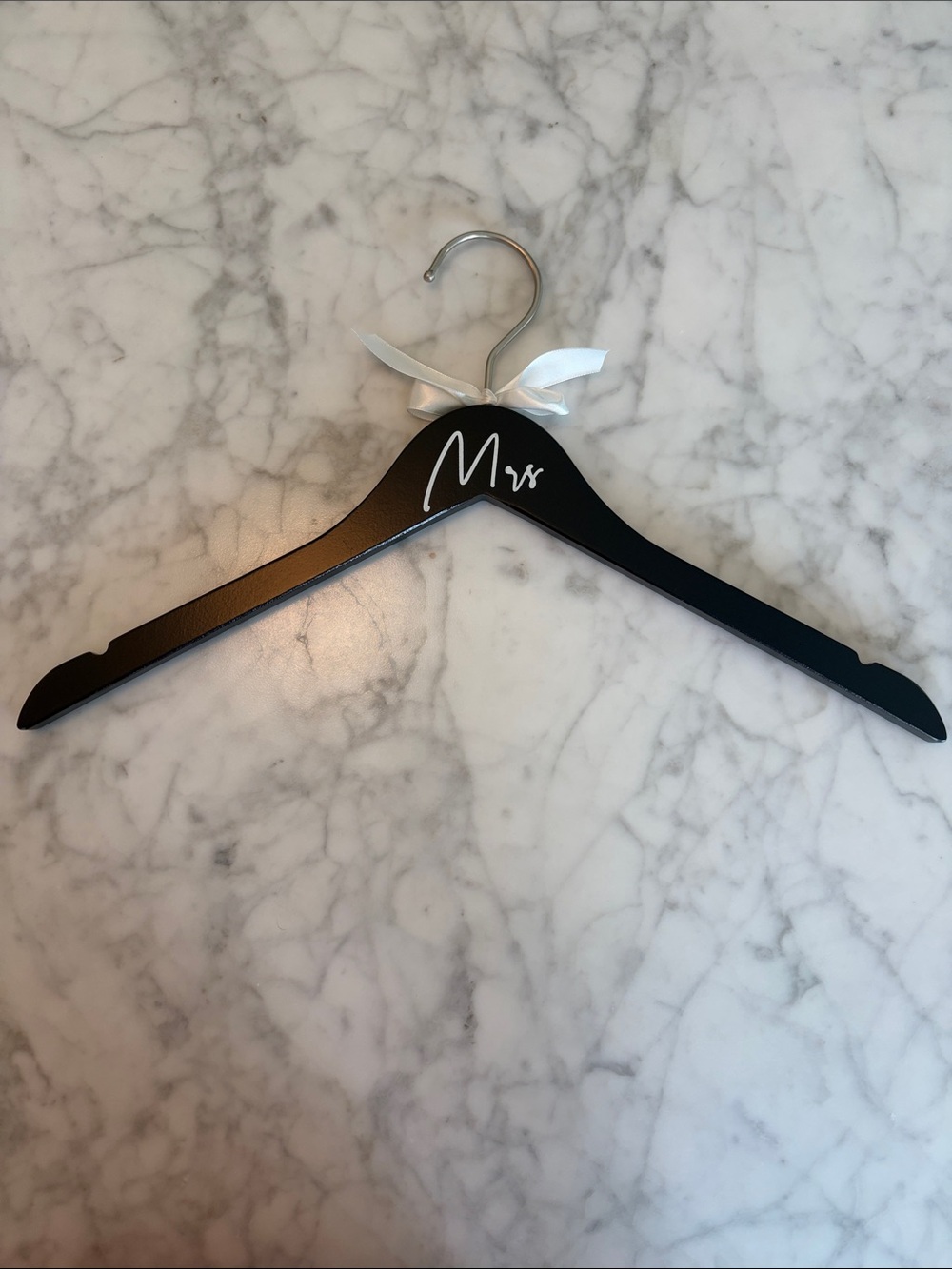 Hobby Lobby Black 'Mrs' Bridal Wooden Hanger with White Ribbon